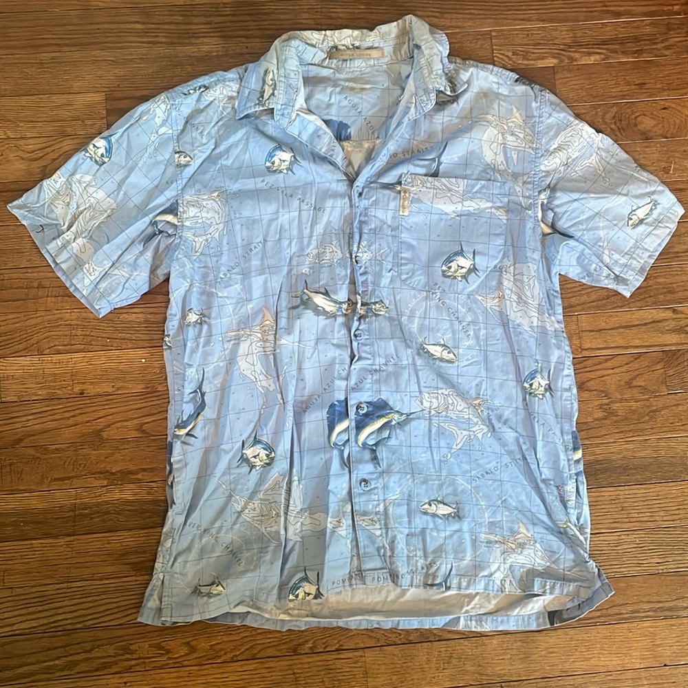 Columbia Men's Blue Sea Map with Fish Shirt XL